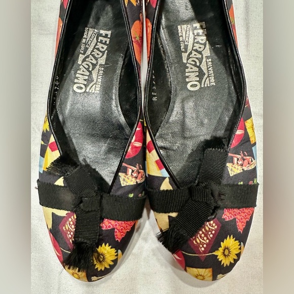Vintage Salvatore Ferragamo Women's Floral Flats - Red and Yellow 7 - Picture 3 of 7